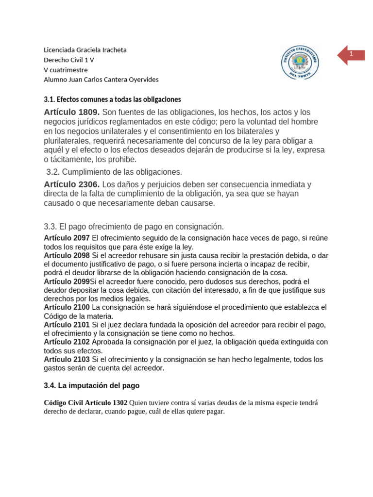 Efectos y Cumplimiento de Obligaciones Jurídicas | PDF | Pagos | Propiedad