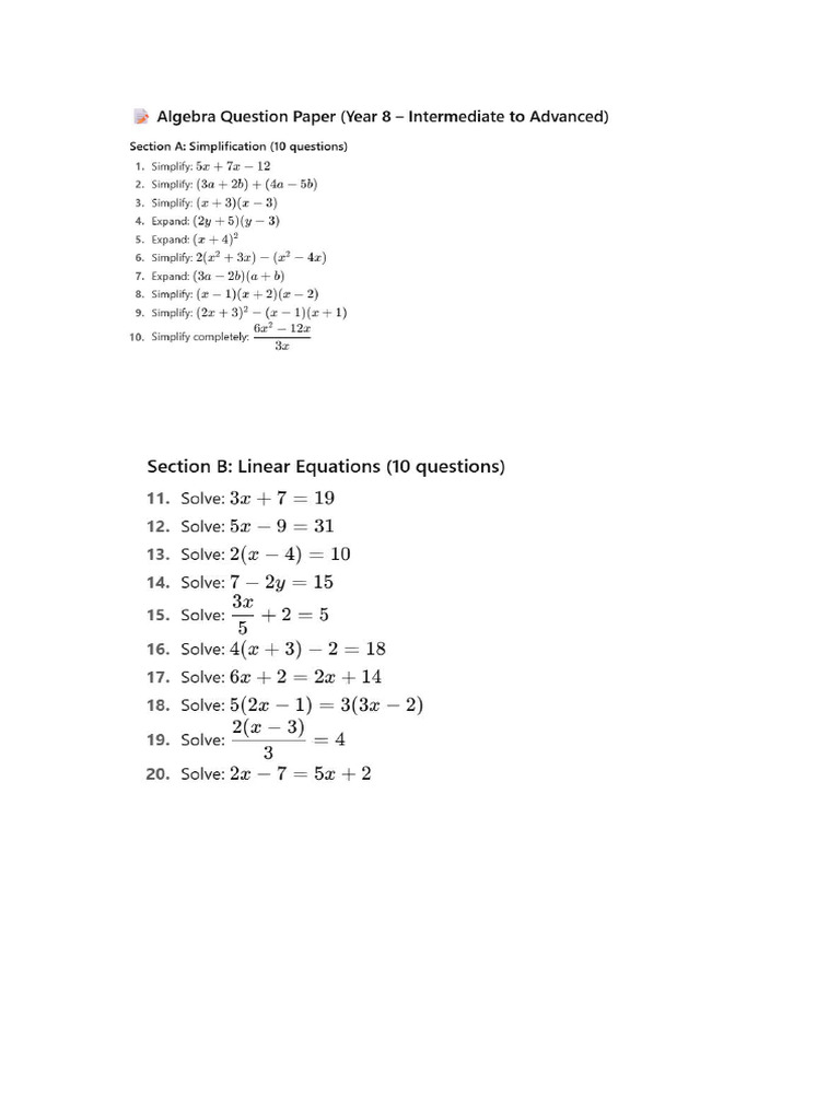 Maths Algebra Questions | PDF