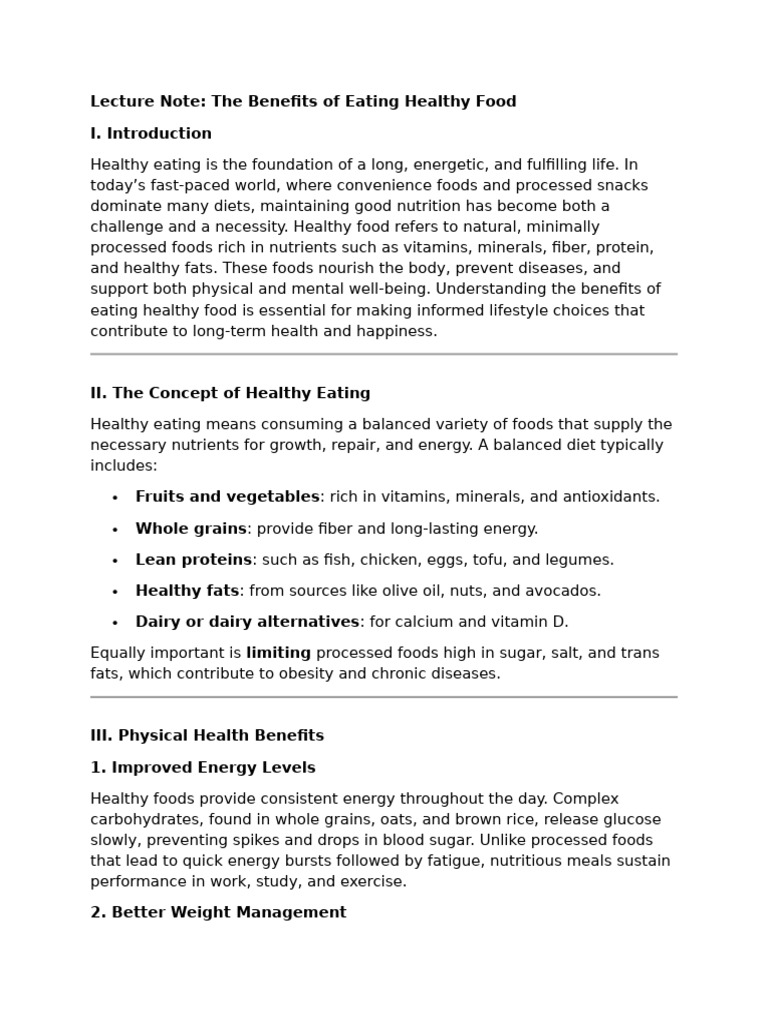 Benefits of Healthy Eating Explained | PDF | Healthy Diet | Foods