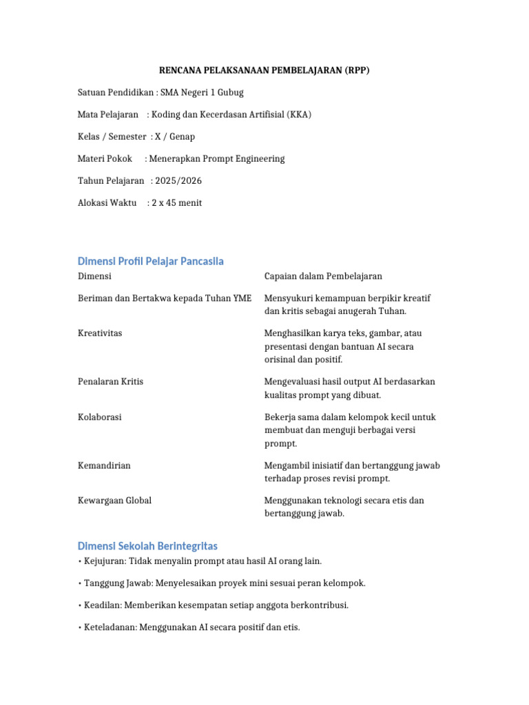 RPP Prompt Engineering KKA SMA | PDF