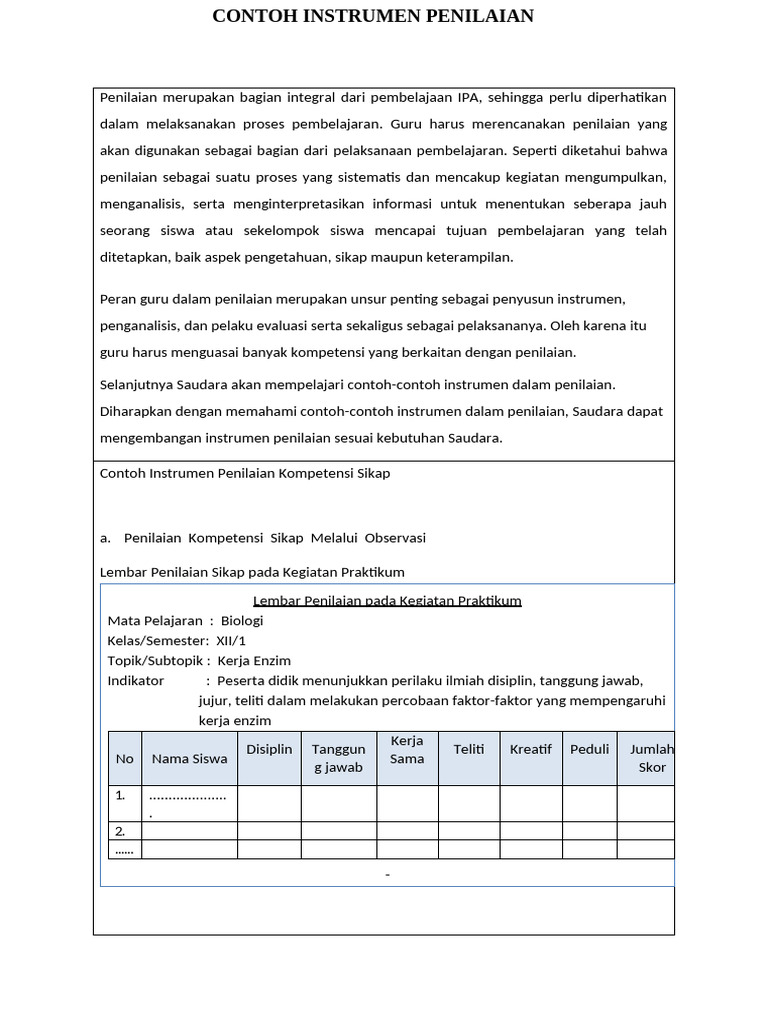 Instrumen Penilaian Pembelajaran IPA | PDF
