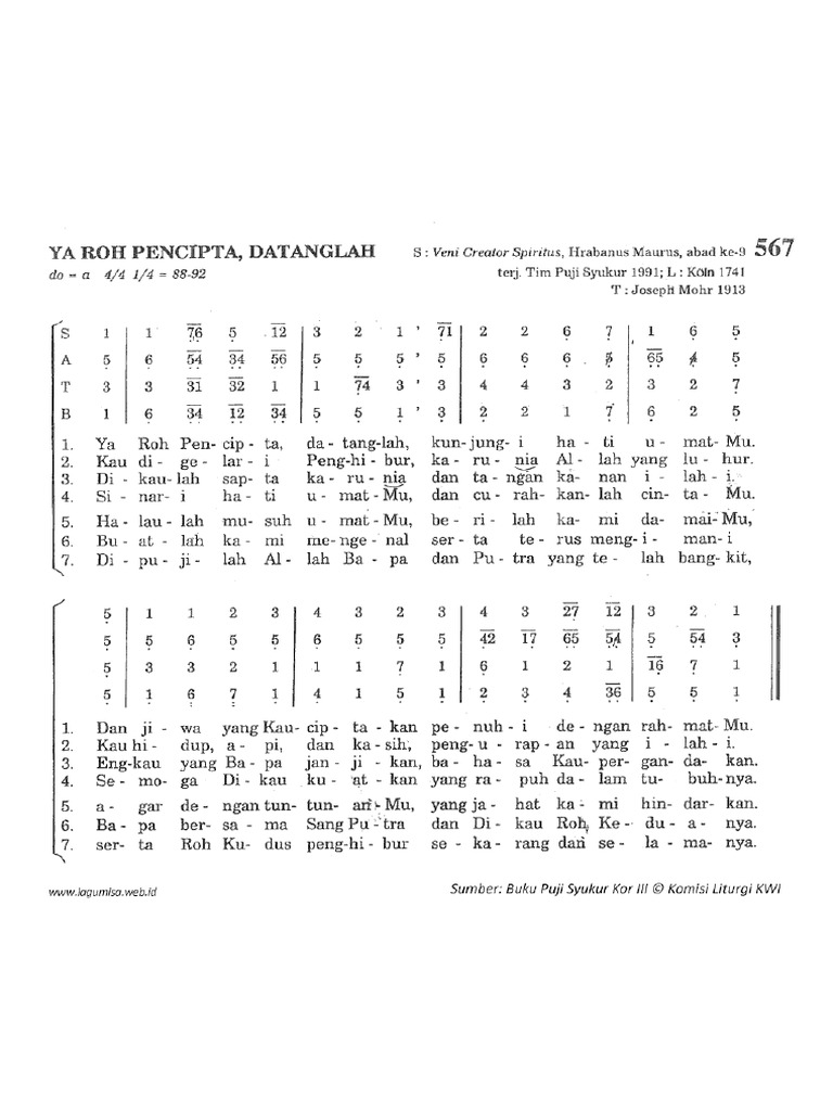 Ya Roh Pencipta Datanglah (PS 567) | PDF