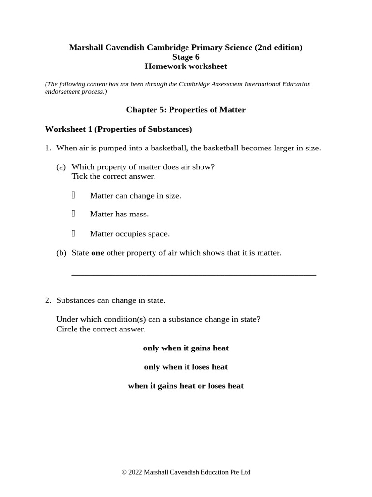 Properties of Matter Homework Worksheets | PDF | Liquids | Boiling