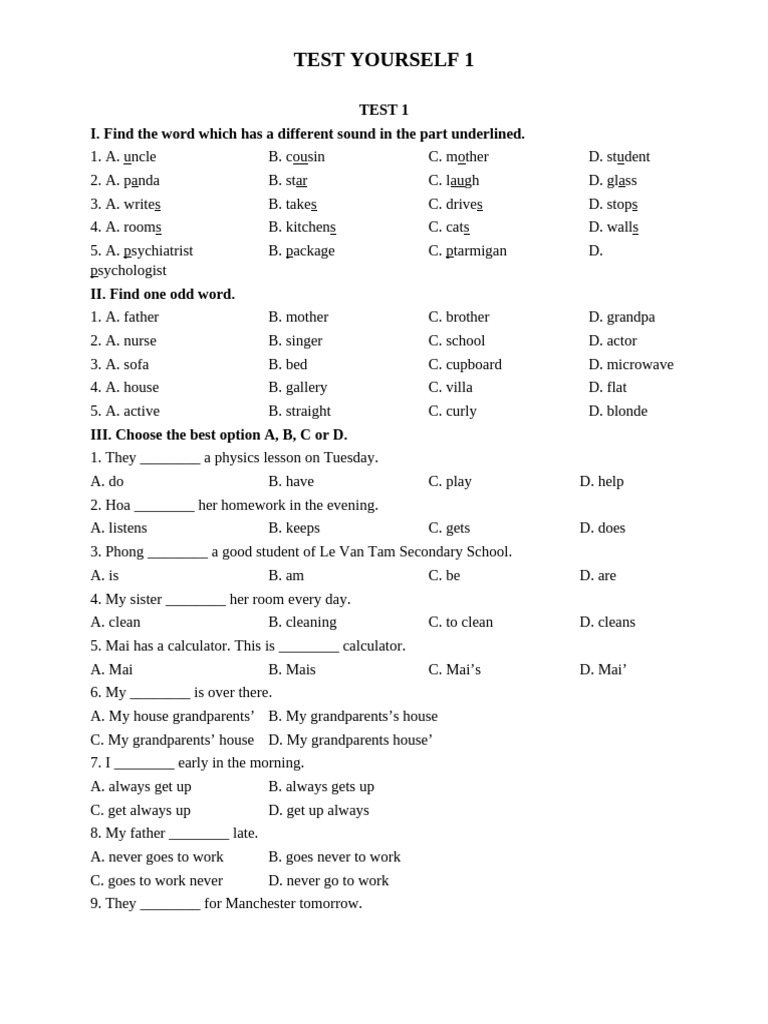 English Language Test for Students | PDF