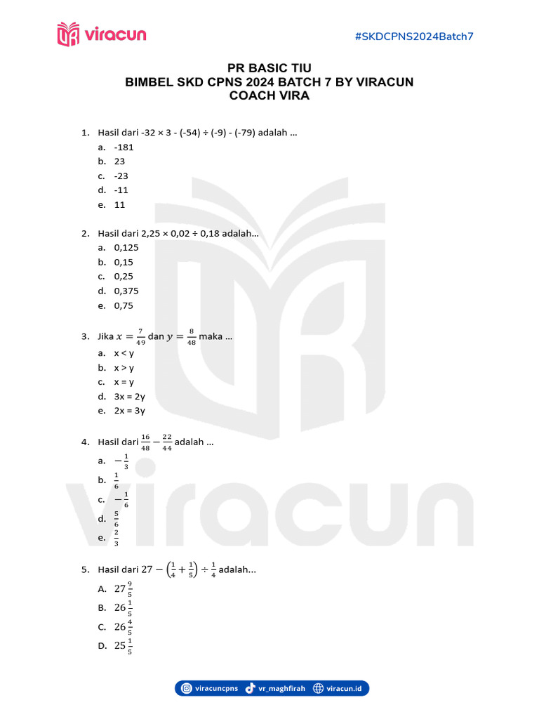 Soal TIU Bimbel SKD CPNS 2024 Batch 7 | PDF