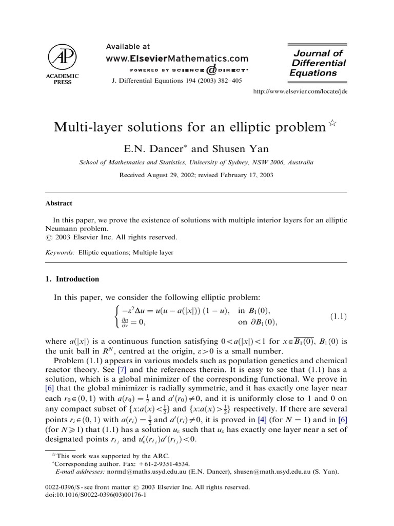 Multi Layer Solutions For An Elliptic Pro - 2003 - Journal of ...