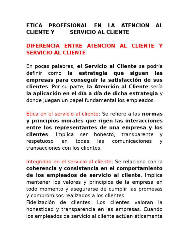 Ética en Atención y Servicio al Cliente | PDF | Marketing | Servicio al ...