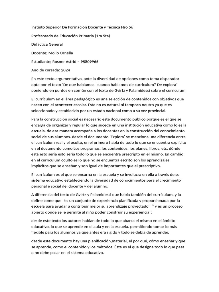 Análisis del Currículum Educativo en Argentina | PDF | Plan de estudios ...