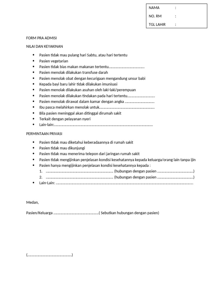Form Pra Admisi | PDF