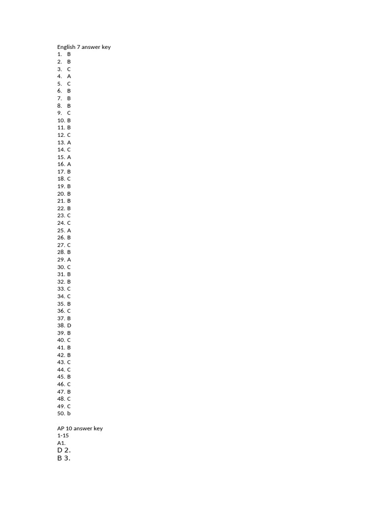 English 7 and AP 10 Answer Keys | PDF