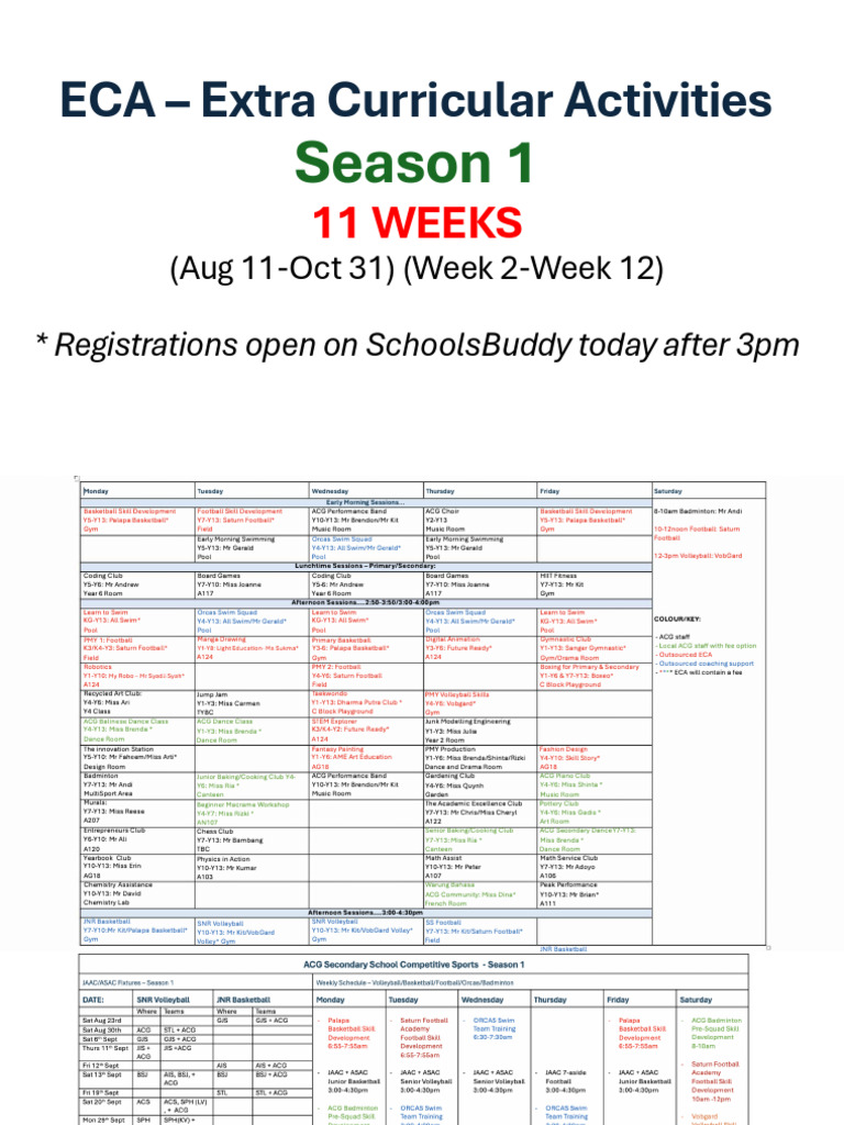 ECA Schedule for Season 1 | PDF | Physical Exercise | Entertainment