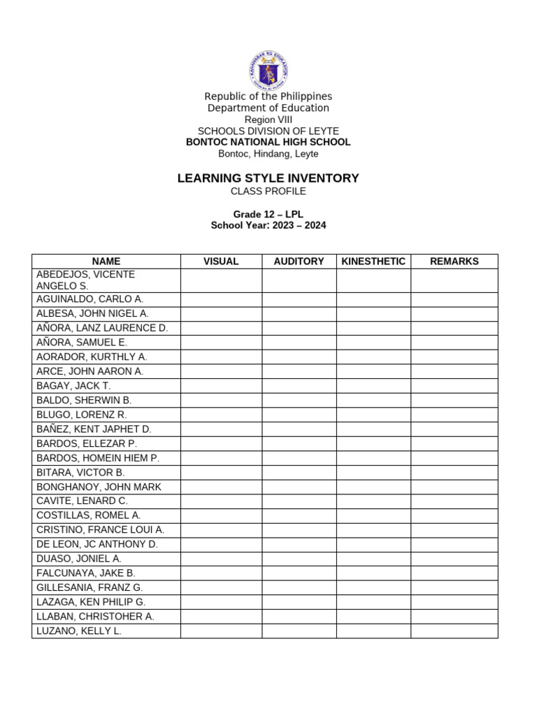 Learning Style Inventory | PDF