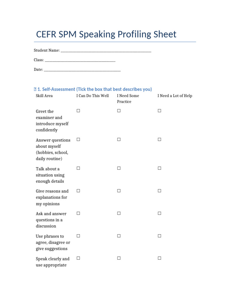 CEFR SPM Speaking Assessment Guide | PDF