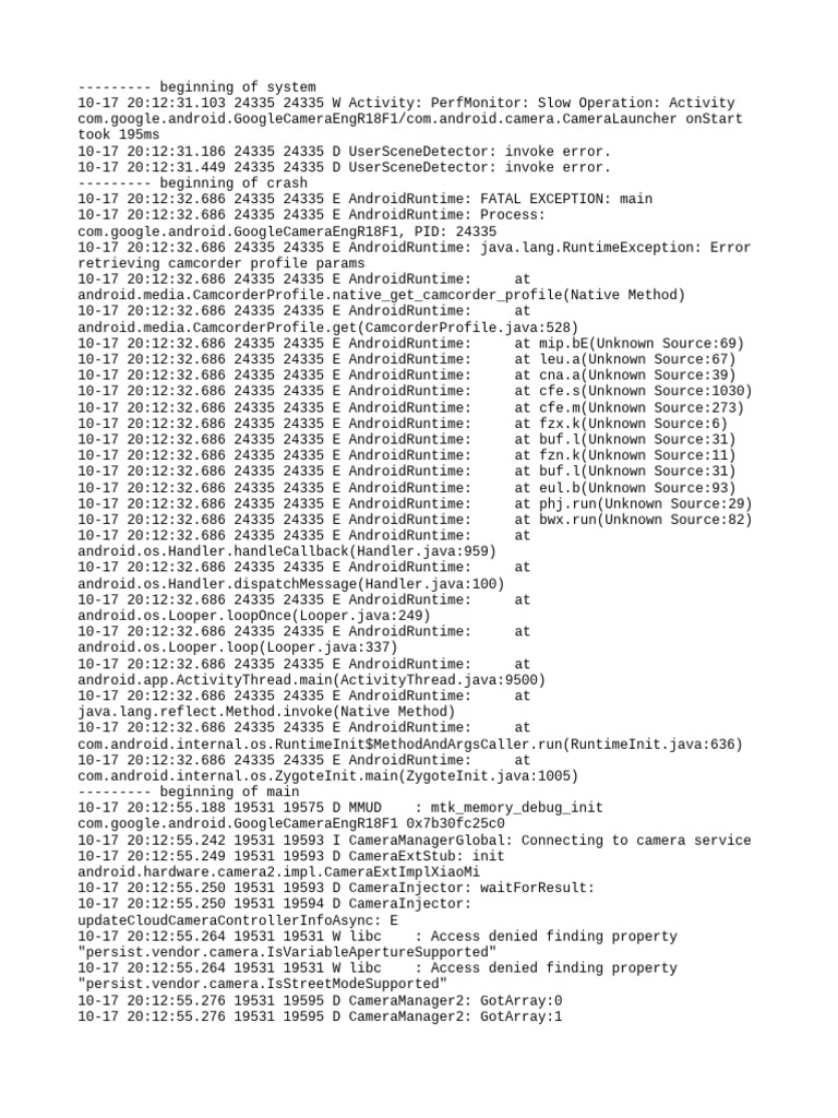 Google Camera Runtime Errors Log | PDF | Computer Programming | Computing