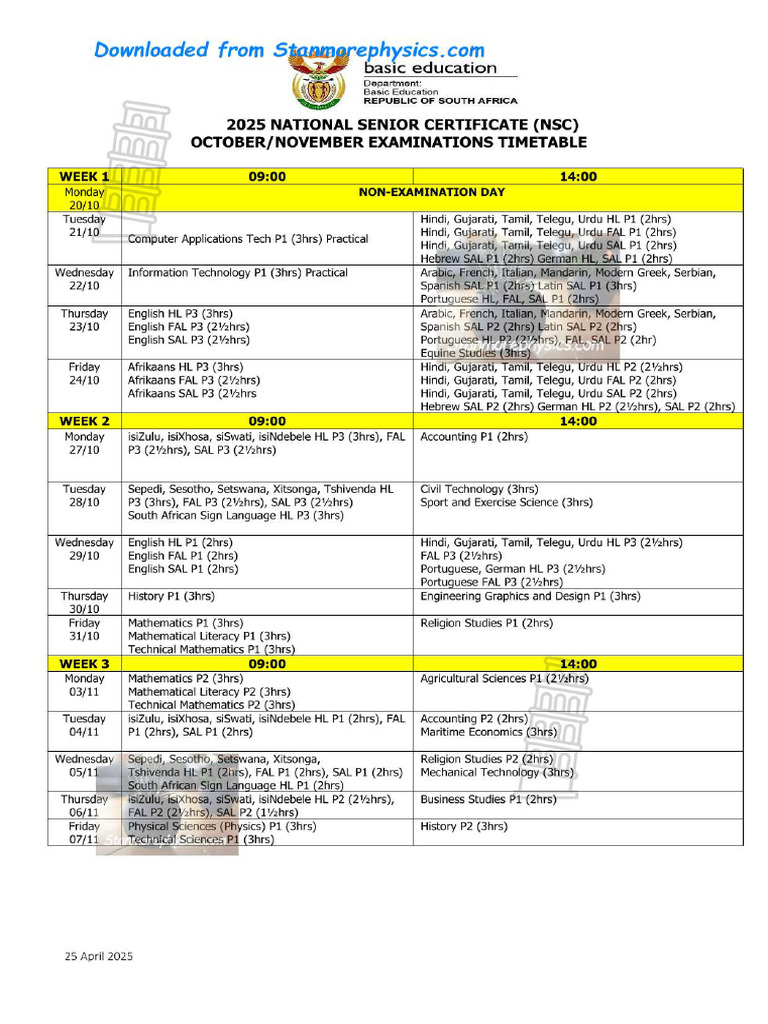 NSC October November Timetable 2025 | PDF