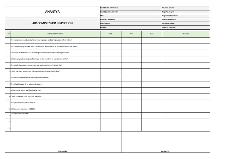 Air Compressor Inspection Report | PDF