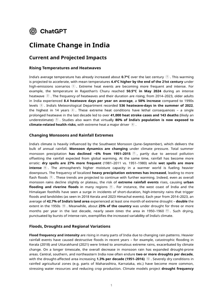 Climate Change Impacts in India | PDF | Climate Change Mitigation ...