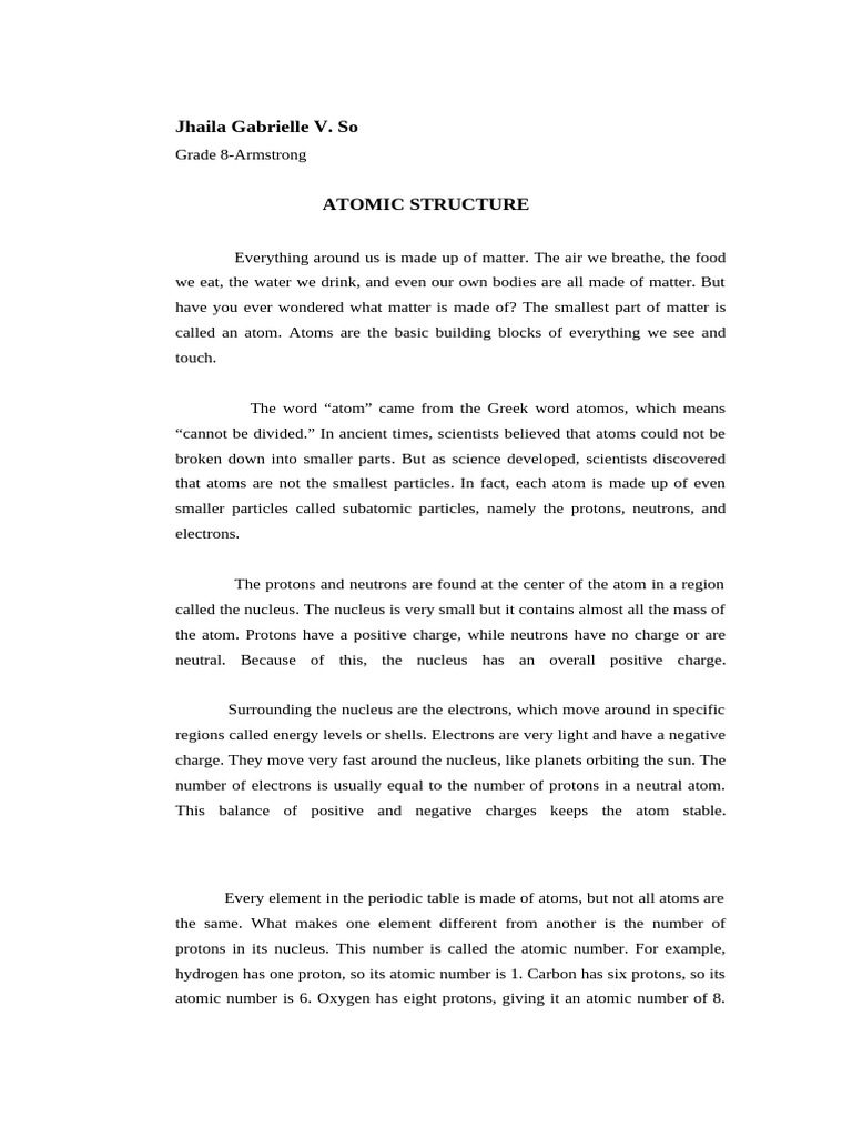 Grade 8 Guide to Atomic Structure | PDF | Atoms | Atomic Nucleus