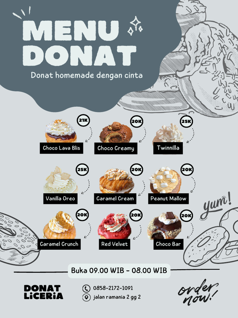 Hitam Dan Putih Organik Ilustratif Menu Makanan Donat - 20251023 ...