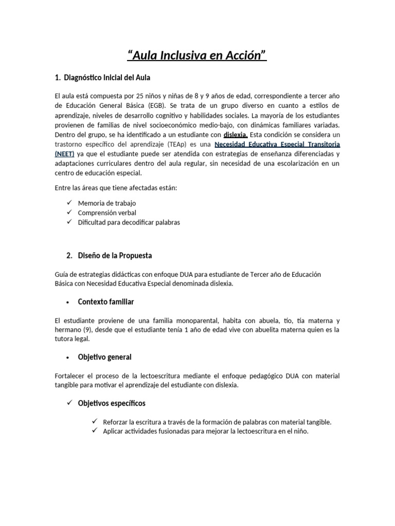 Estrategias DUA para Dislexia en Aula Inclusiva | PDF | Aprendizaje ...