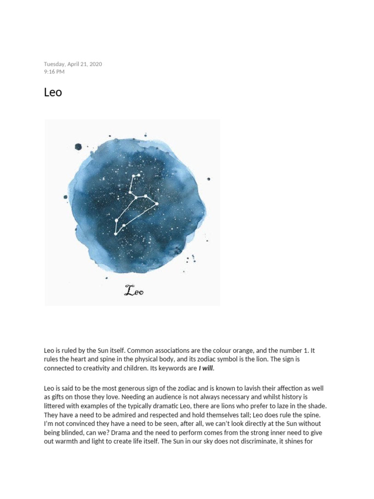 Leo Zodiac Sign Traits and Characteristics | PDF