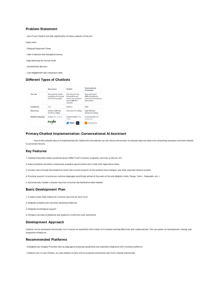 Sera Trust Chatbot Implementation Plan | PDF