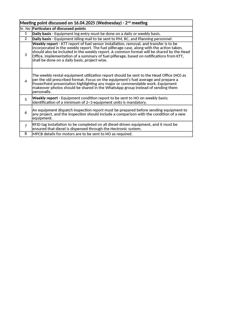 Equipment Maintenance Meeting Summary | PDF