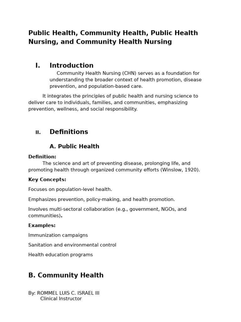 Community Health Nursing Overview | PDF | Public Health | Health Promotion