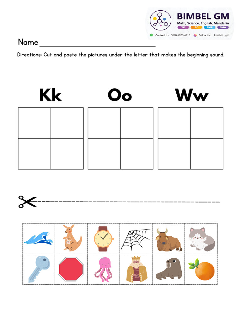 Colorful Cut and Paste Beginning Sounds Worksheet | PDF