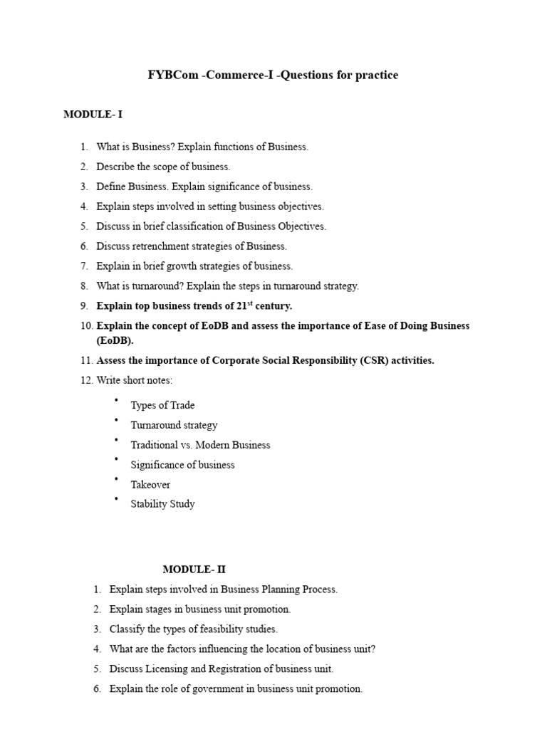FYBCom Commerce-I Practice Questions | PDF | Entrepreneurship | Angel ...