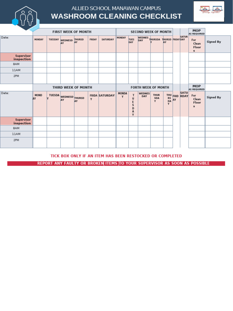 Washroom Cleaning Checklist Template | PDF