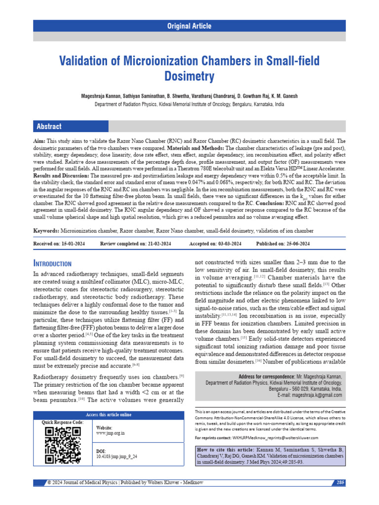 Validation of Microionization Chambers in Small-Fi | PDF | Dosimetry ...