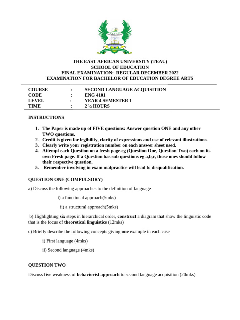 TEAU Final Exam: Second Language Acquisition | PDF