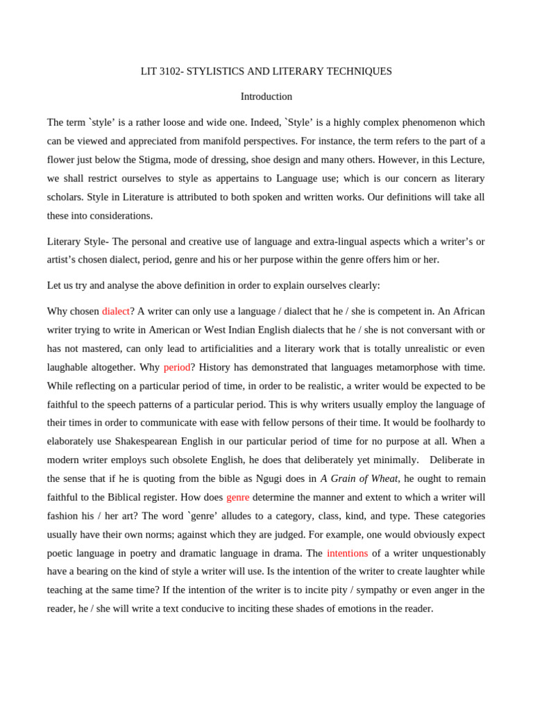 Understanding Literary Style and Form | PDF | Word | Syntax