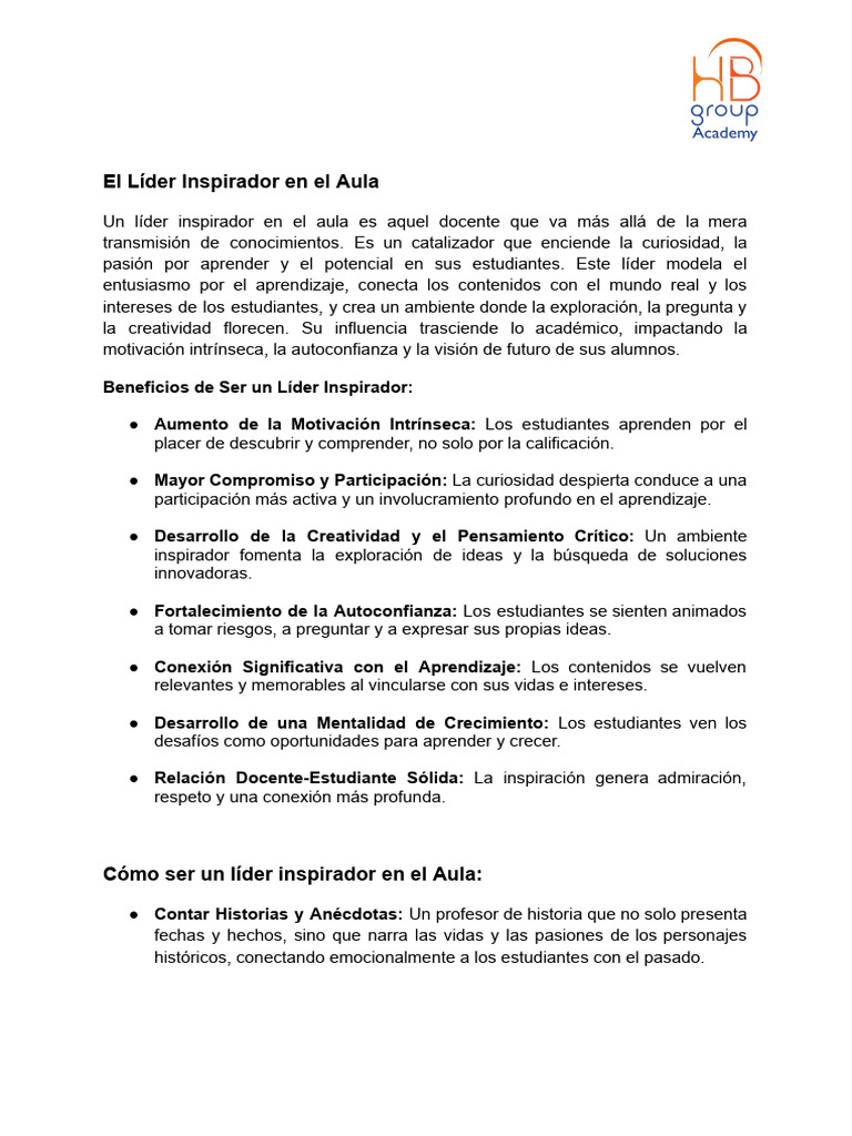 El Líder Inspirador en El Aula Complemento-8145-O0m | PDF | Maestros ...