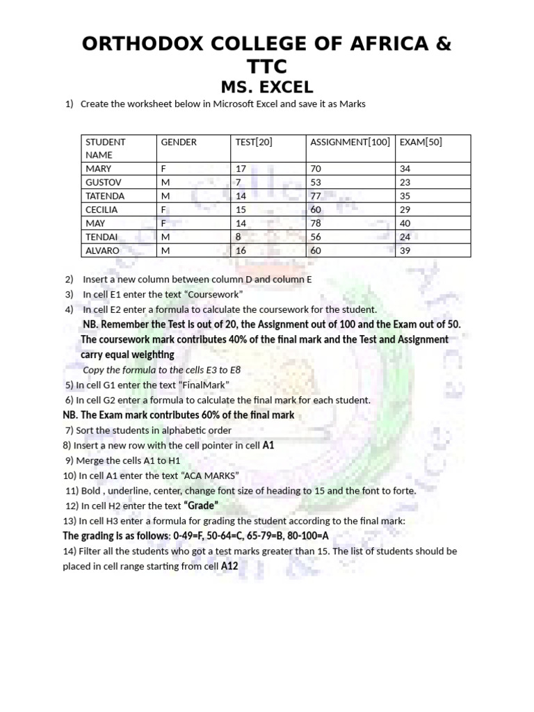 Excel Marks Calculation Guide | PDF
