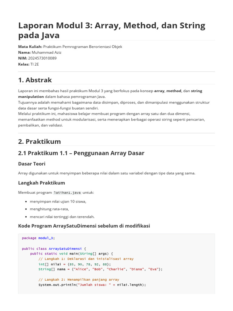 Praktikum Array dan String Java | PDF