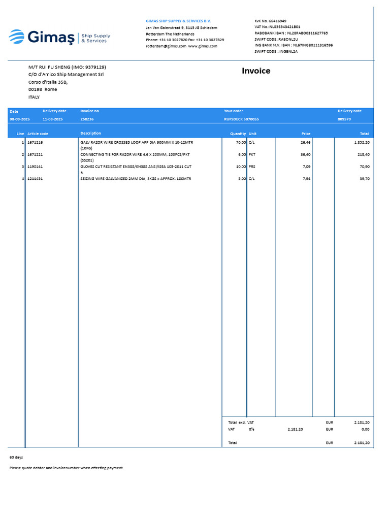 GIMAS Ship Supply Invoice Details | PDF | Business Documents | Accounting
