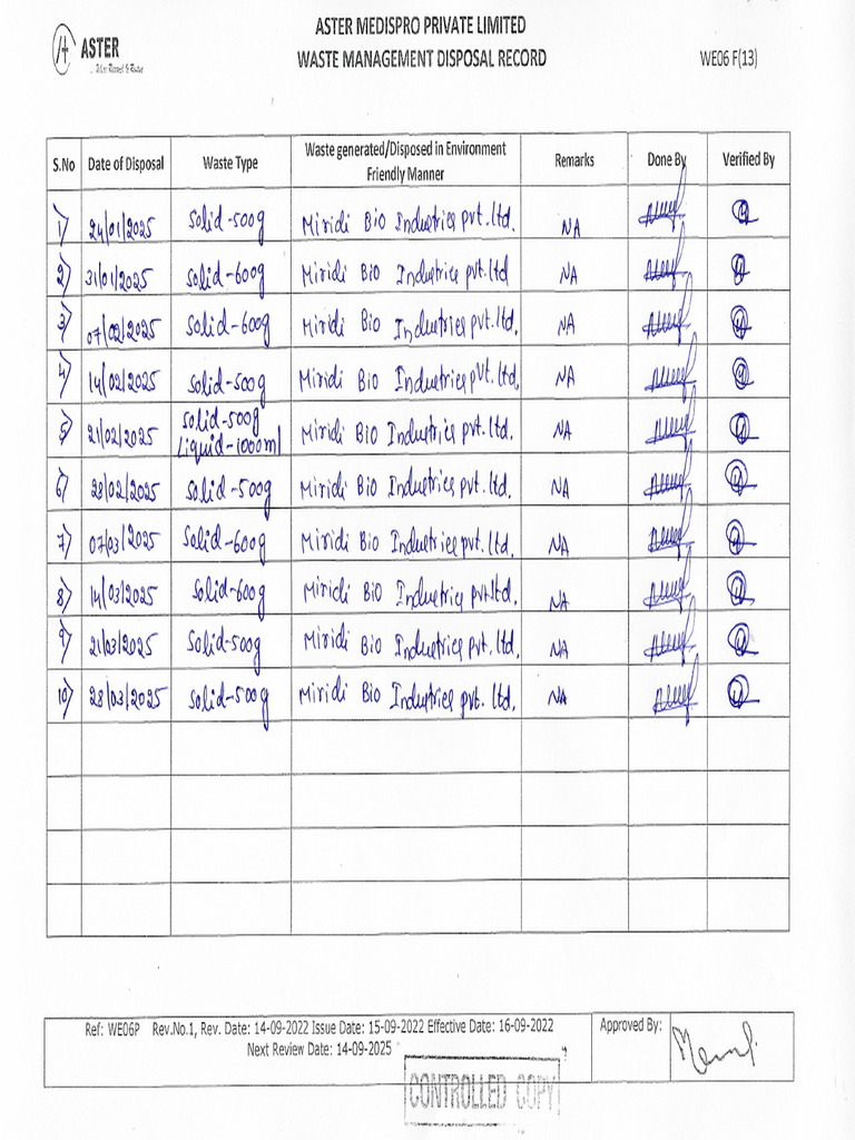 Waste Management Disposal Record. | PDF