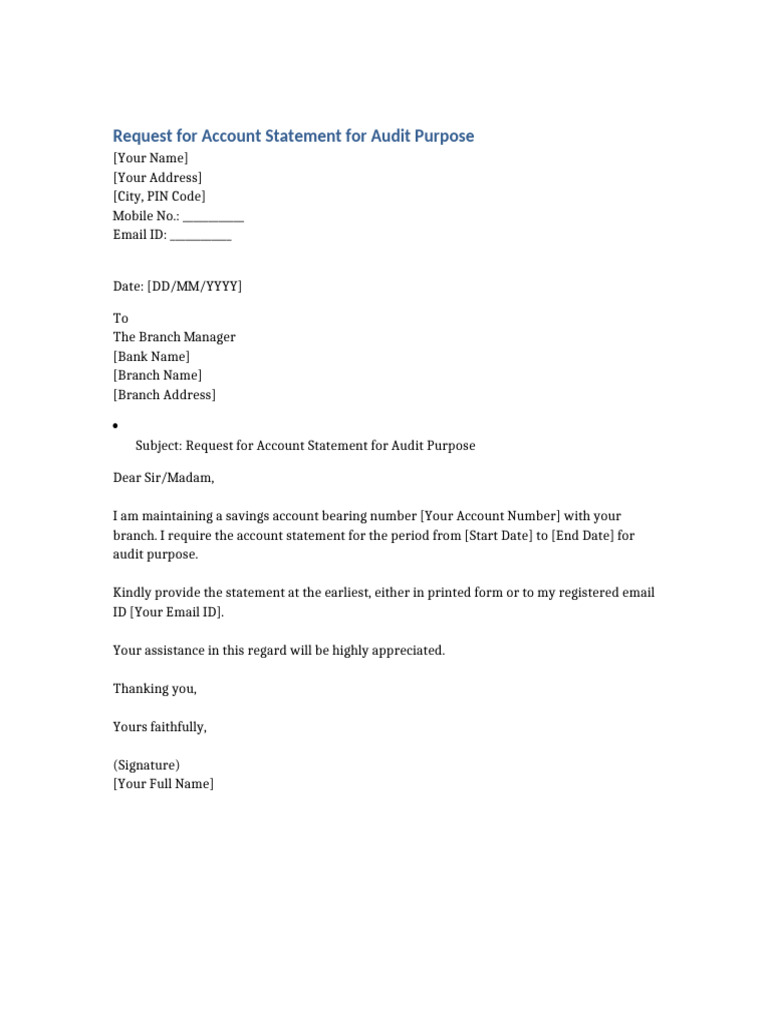 Request for Account Statement for Audit | PDF