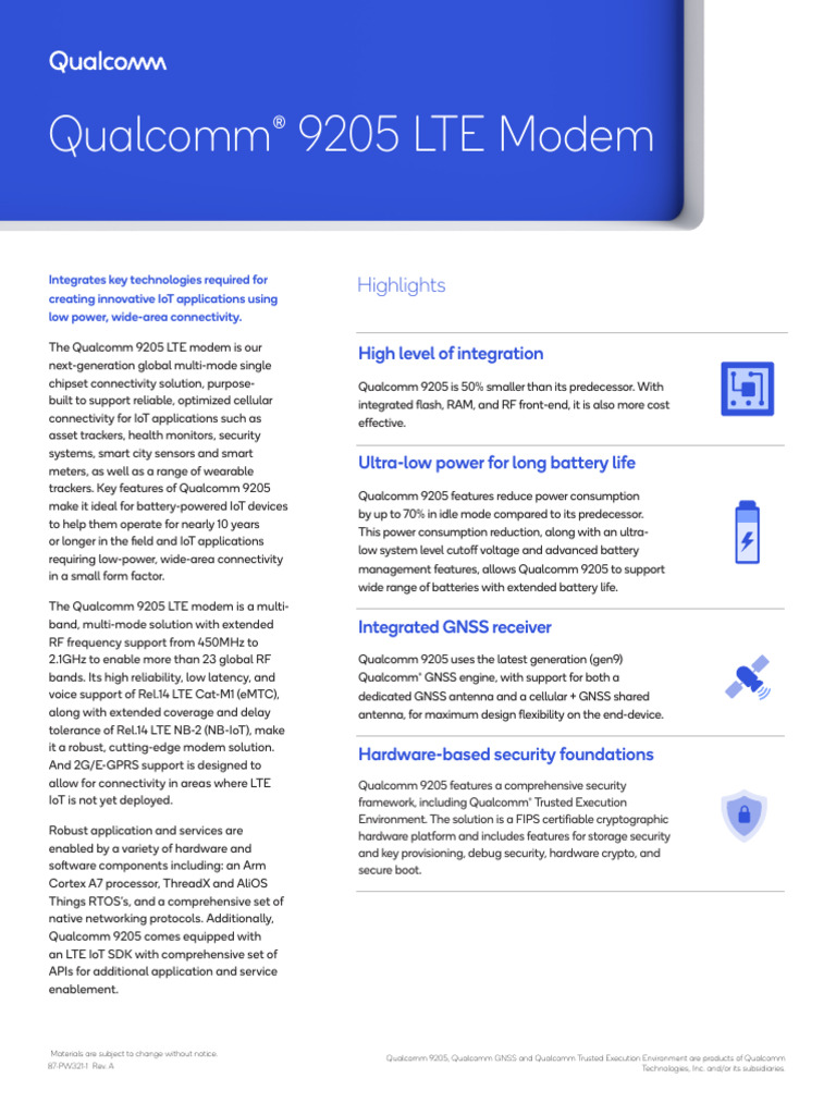 Qualcomm 9205 LTE Modem Overview | PDF | Lte (Telecommunication ...