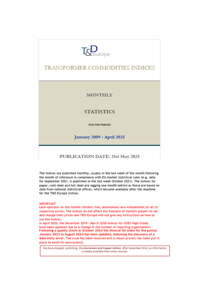 Monthly Transformer Commodity Indices | PDF