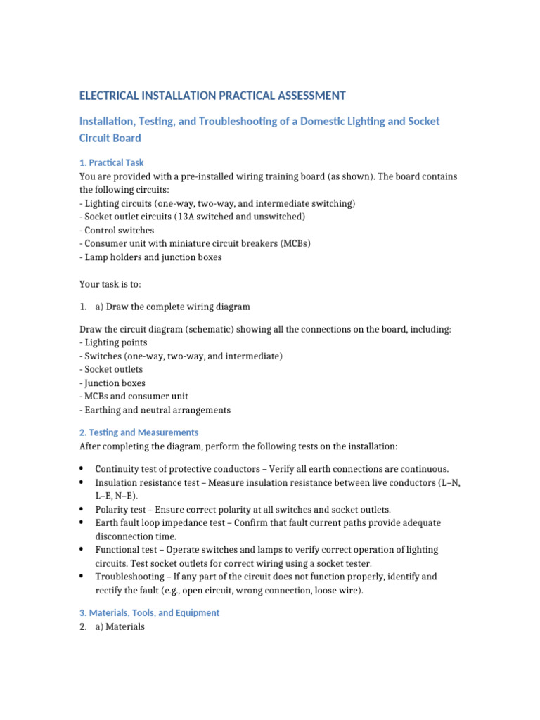 Electrical Installation Practical Assessment | PDF | Electrical Wiring ...