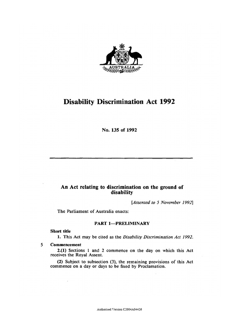 Disability Discrimination Act 1992 Australia | PDF | Employment ...