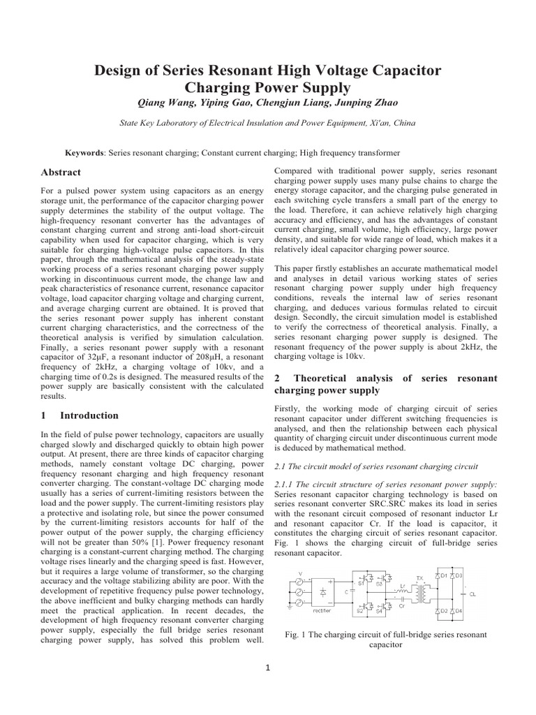 Series Resonant High Voltage Charger Design | PDF | Resonance | Rectifier