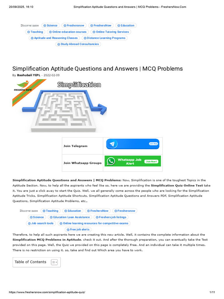 Simplification Aptitude MCQ Quiz Guide | PDF | Multiple Choice