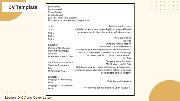 Professional CV Template Guide | PDF | Learning