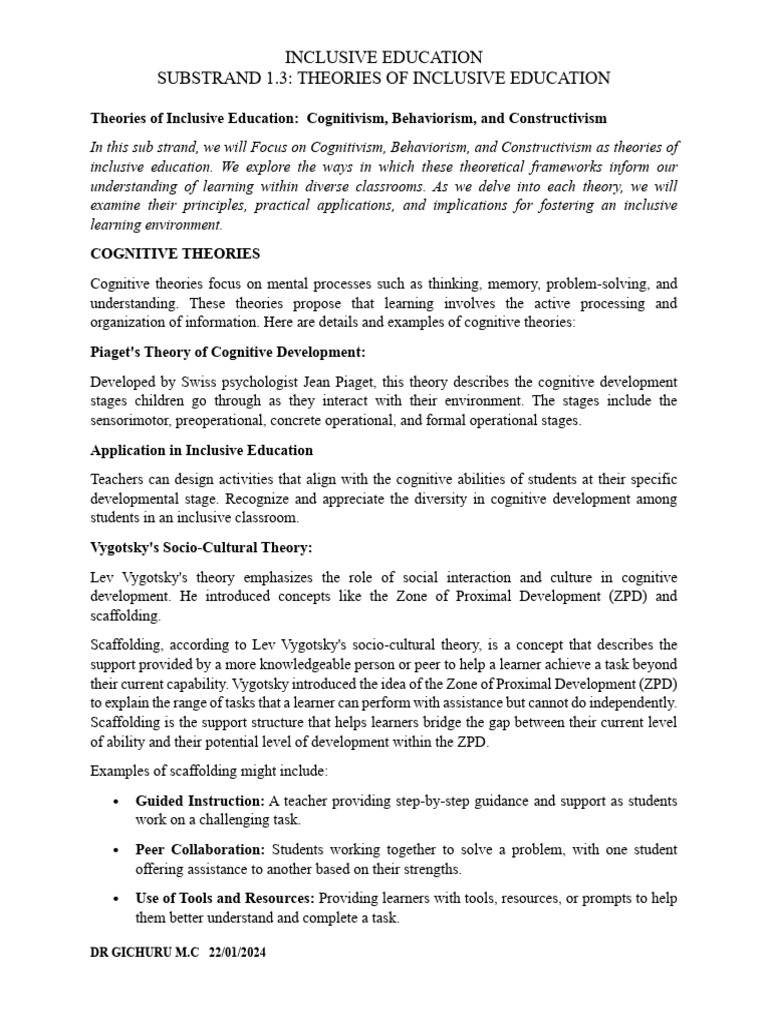Theories of Inclusive Education Explained | PDF | Constructivism ...