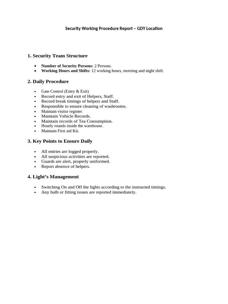 Security Working Procedure Report | PDF