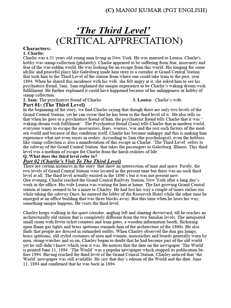 Exploring 'The Third Level': A Critical Analysis | PDF